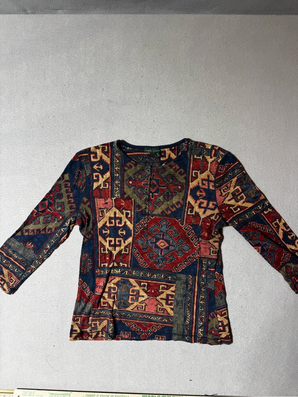 Vintage-Inspired Ralph Lauren Multicolor Patchwork Long Sleeve Top Size M